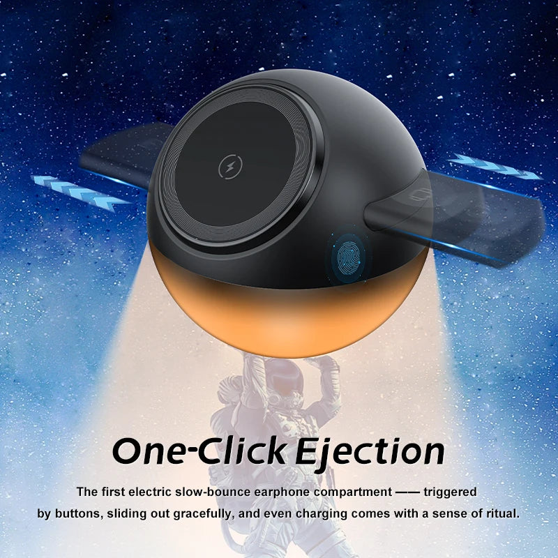 2-in-1 Spherical Wireless Charger One-Click Ejection Earphone Compartment Fast Charging For iPhone 17 16 AirPods Desktop Charger