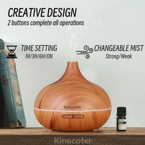 Diffuseur Ultrasonique 500ml Grain de Bois — Télécommande & 7 LED