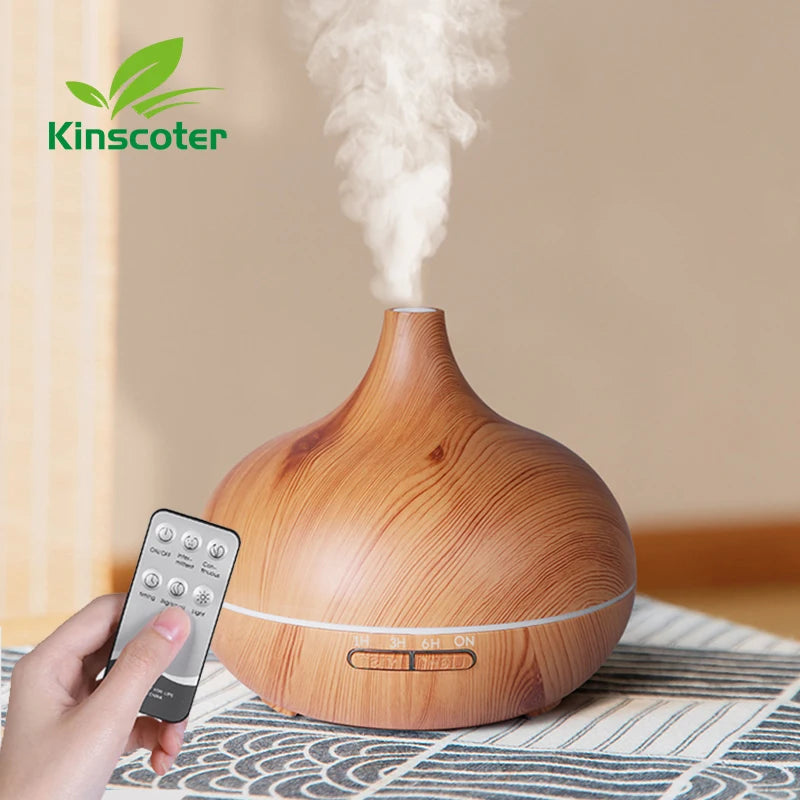 Diffuseur Ultrasonique 500ml Grain de Bois — Télécommande & 7 LED