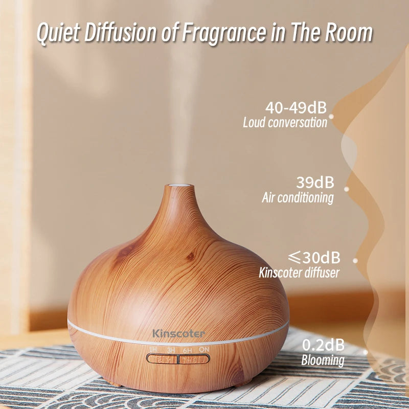 Diffuseur Ultrasonique 500ml Grain de Bois — Télécommande & 7 LED