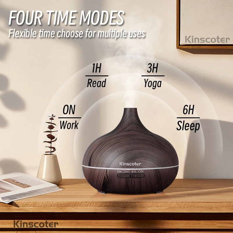 Diffuseur Ultrasonique 500ml Grain de Bois — Télécommande & 7 LED