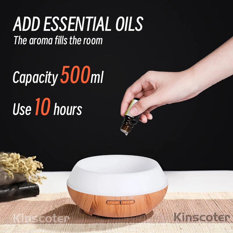 Diffuseur Ultrasonique 500ml Grain de Bois — Télécommande & 7 LED